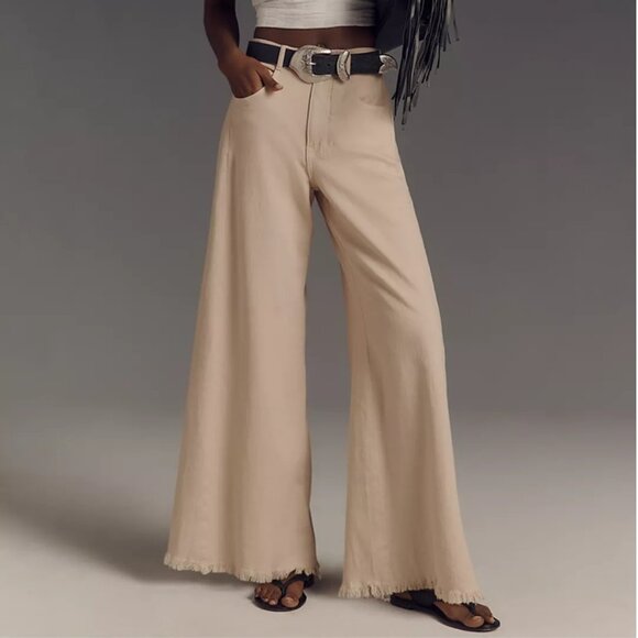 The Adi Linen Mid-Rise Flare Pants by Pilcro Size 29 Beige - Picture 1 of 9
